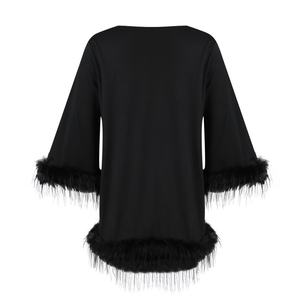 Women's Fashion Solid Color Round Neck Long Sleeve Patchwork Casual Dress