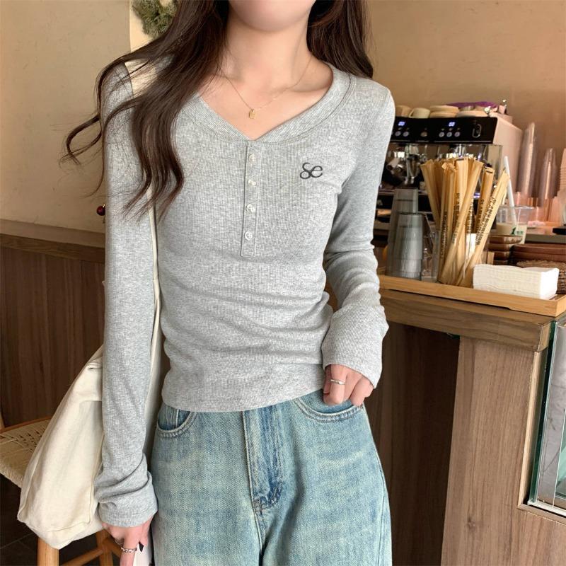 Топ с вышивкой на плечах спереди в стиле Spice girl, женская весенняя новинка, облегающая рубашка с длинным рукавом и базовой майкой