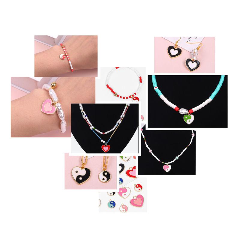 4 шт., подвески из сплава с масляной эмалью, подвески в форме сердца Тай-Чи, бусины для изготовления ювелирных изделий, ожерелье, браслет, серьги, ремесла, фурнитура