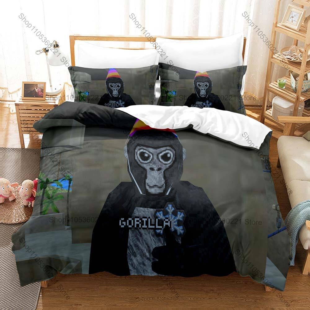 Gorilla Tag VR Parkour Game Funny Monke Gorilla Character HD Print Bedding Set Duvet Cover + 2 Pillowcases Polyester