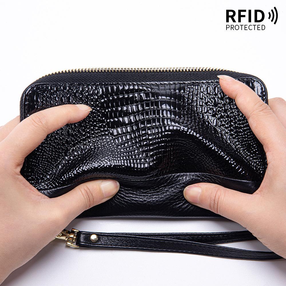 Новый женский длинный кошелек, модный крокодиловый узор, классическая сумка для мобильного телефона, лакированная кожа, простой клатч, большая вместимость