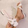 Fashion Elegant Solid White Bowknot Decoration Slip On Sandals Women 2025 Summer Square Low Heels Slides Sweet Party Beach Slippers