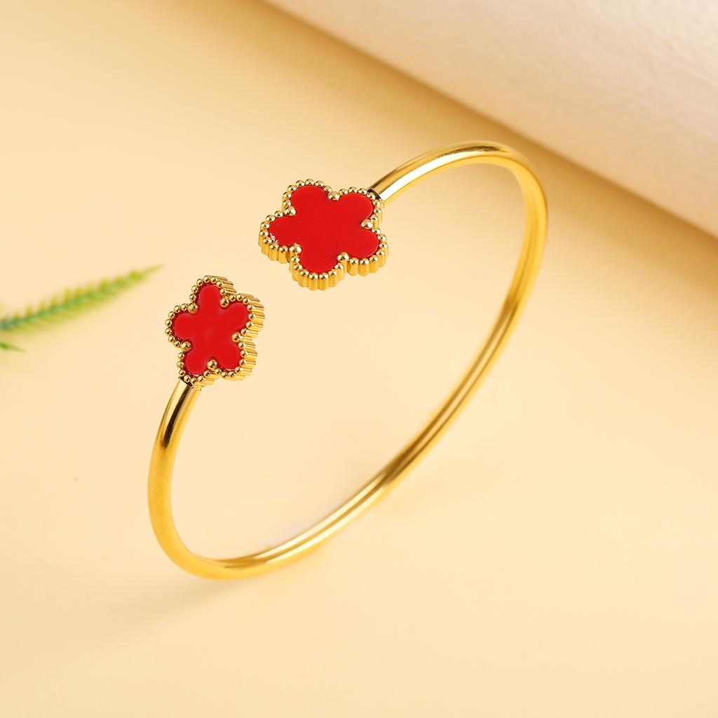 Классический роскошный пятилистный цветок из нержавеющей стали открытый браслет Браслет 'Счастливая трава' Девочка Девочка годовщина свадьба ювелирные изделия Cl