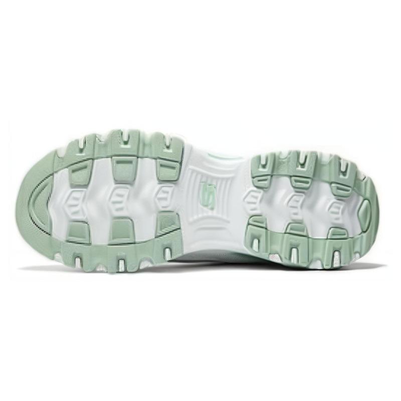 Skechers D'LITES 1.0 Женские Белые Зеленые Низкие Повседневные Кроссовки Сетка Синтетическая Кожа Удобные Универсальные 896289-WMNT