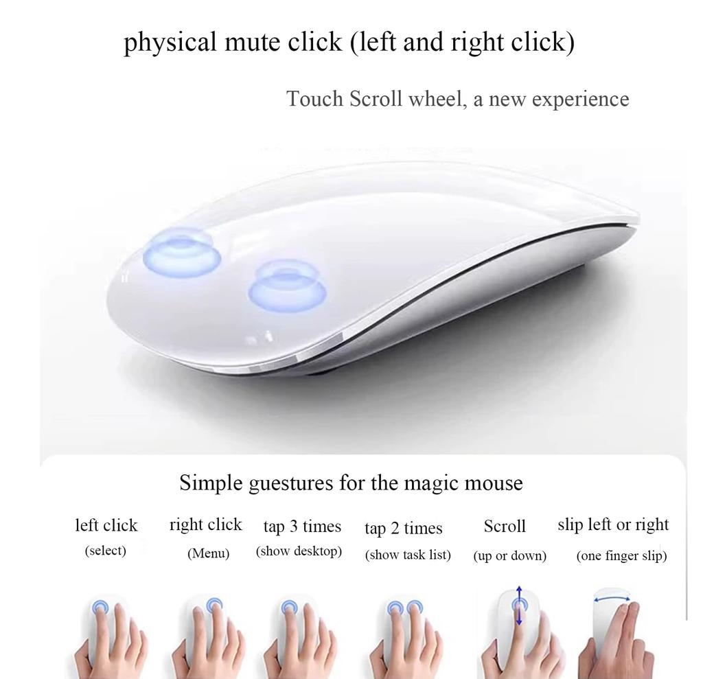 Wireless Multi-Touch Surface Magic Mouse Replacement, USB C Rechargeable Bluetooth Touch Mouse Compatible with macOS, Windows, Linux, and Android