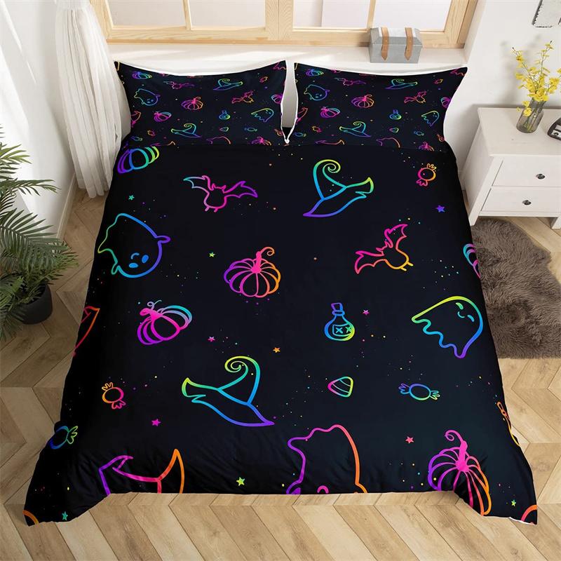 Halloween Duvet Cover Queen Boys Trick Or Treat Bedding Collection For Kids Teen Room Decor Microfiber Soft Sugar Skull Comforter Cover