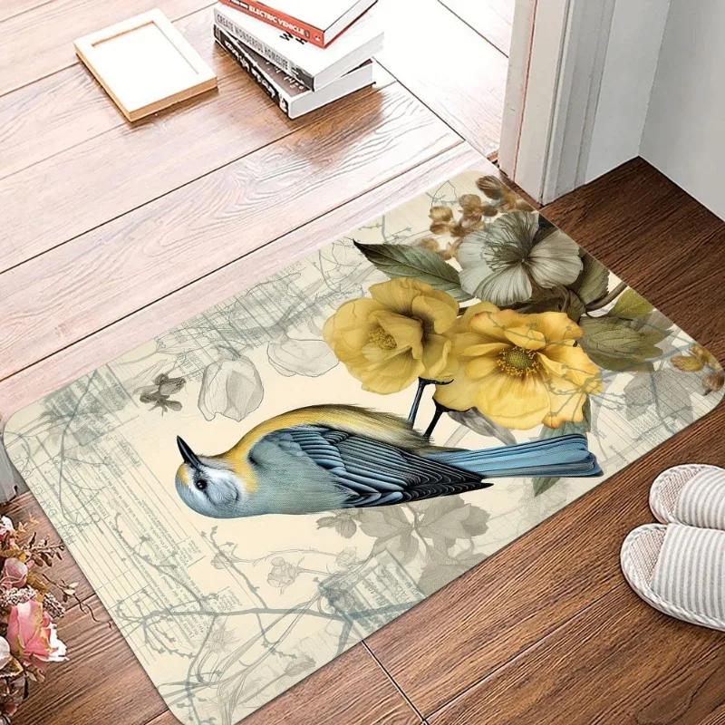 Vintage Hummingbird Printing Non Slip Small Rug Waterproof Easy To Clean Floor Mat for Indoor Outdoor Use Durable Home Decorate
