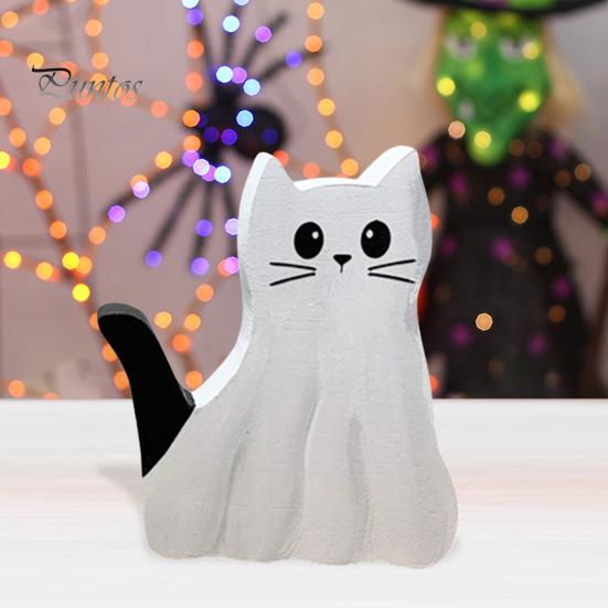 1/2 шт., табличка на стол с изображением призрачного кота, Хэллоуин, жуткий деревянный призрачный котенок, многоуровневое украшение для подноса, деревенский настольный призрачный животный, многоуровневое украшение для подноса