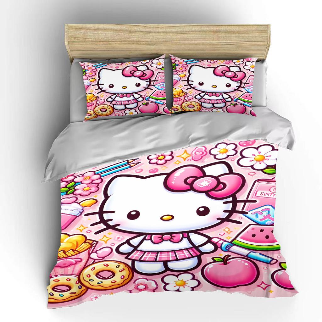Hello Kitty Sanrio Постельные комплекты Пододеяльник Покрывало Наволочка Комплекты из 2-3 предметов Милое украшение для спальни