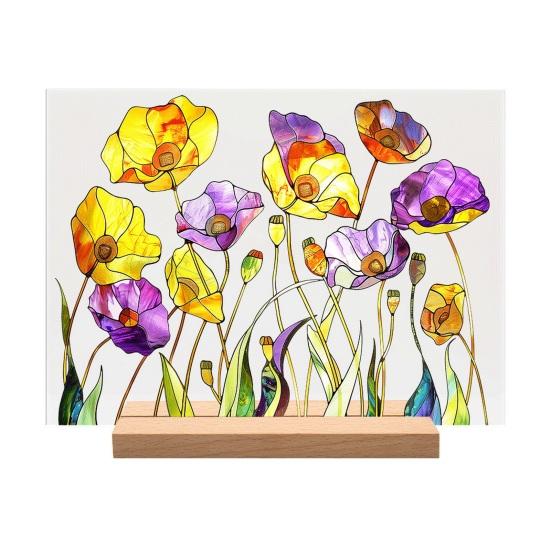 Acrylic Flower Table Sign with Wooden Stand Heavy Duty Floral Plants Home Office Centerpiece Desktop