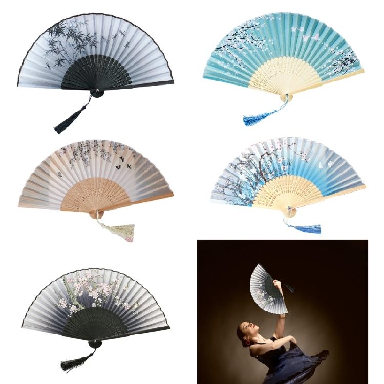 Женские складные ручные веера с цветочным узором, шелковые бамбуковые ручные веера для украшения церкви, свадьбы, вечеринки, подарки