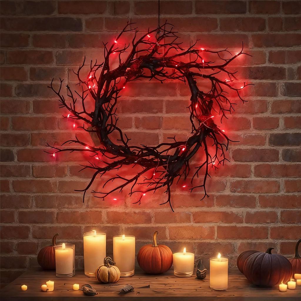 Хэллоуин Украшение Венок Светящиеся Аксессуары Украшения Жуткая Вечеринка Со Светящейся Гирляндой Для Стены Входной Двери