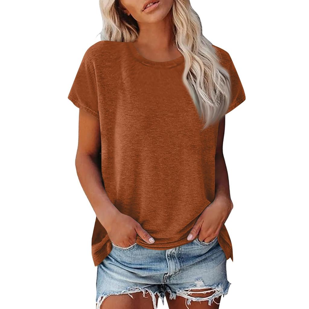 Женская летняя повседневная базовая футболка с круглым вырезом, однотонные топы, хлопковые повседневные женские топы с короткими рукавами, топы, спортивная рубашка