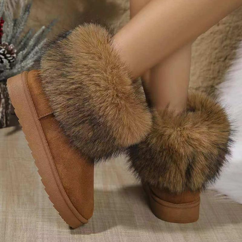 Модные женские зимние сапоги Rimocy Fluffy Faux Fur Snow Boots 2024 года, зимние короткие плюшевые ботильоны на плоской подошве, женские удобные теплые хлопковые ботинки больших размеров