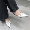 Fashion 2024 Women's Summer New Fashion Metal Buckle for Design High Heel Slippers Banquet Elegant Pointed Womens Dress Toe Cap Sandals