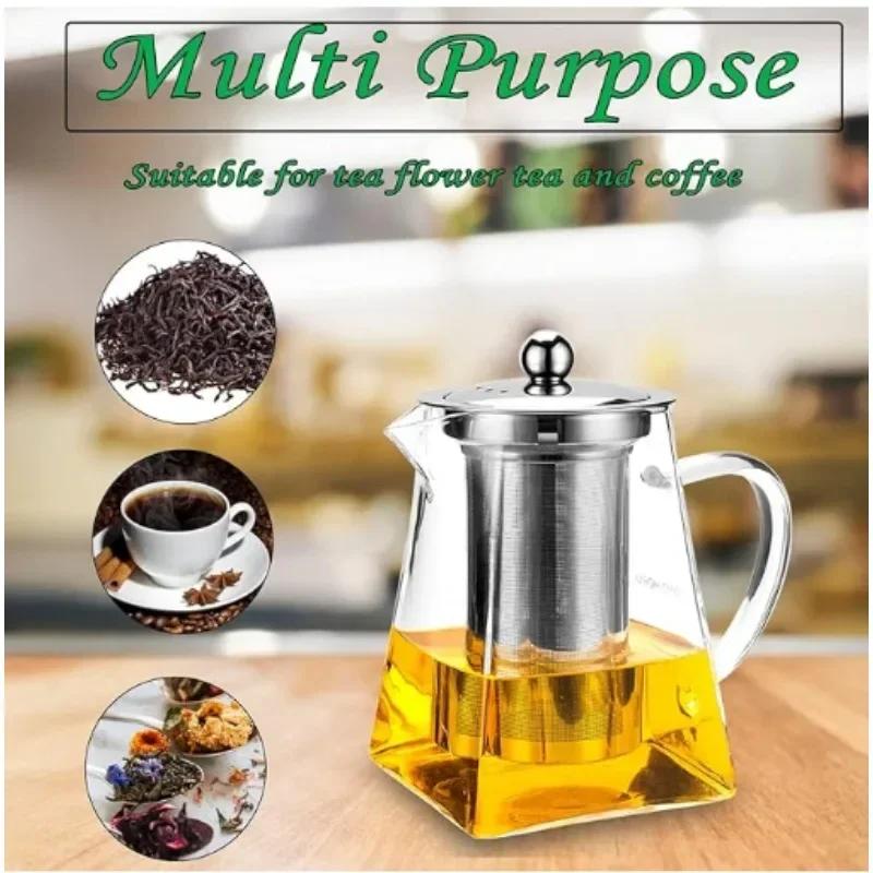 Teapot Glass Tea Infusers Heat with Stainless Steel Infuser Heat Resistant Glass Teapot Household for Tea Parties and Stovetop