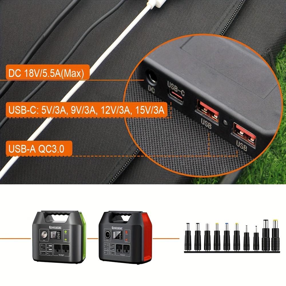 Foldable Solar Panel Charger with Dual USB Fast Charging QC3.0, TYPE-C, DC 3.0 for Camping, Phones