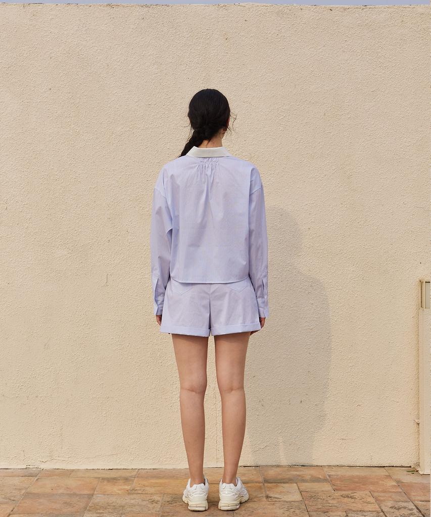 PADO SEOUL Women'S Elastic Waist Shorts Blue Stripe