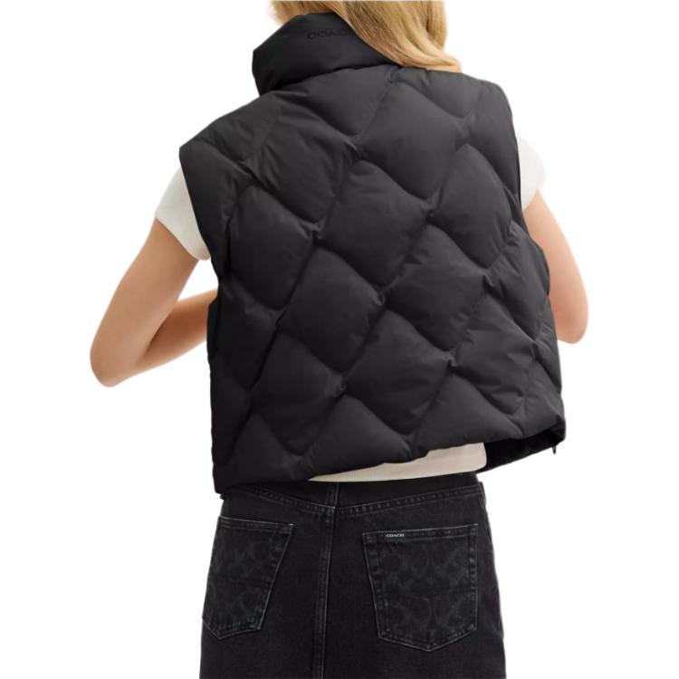 Coach Однотонный жилет без рукавов с коротким воротником-стойкой и молнией для женщин, черный CV305-BLK