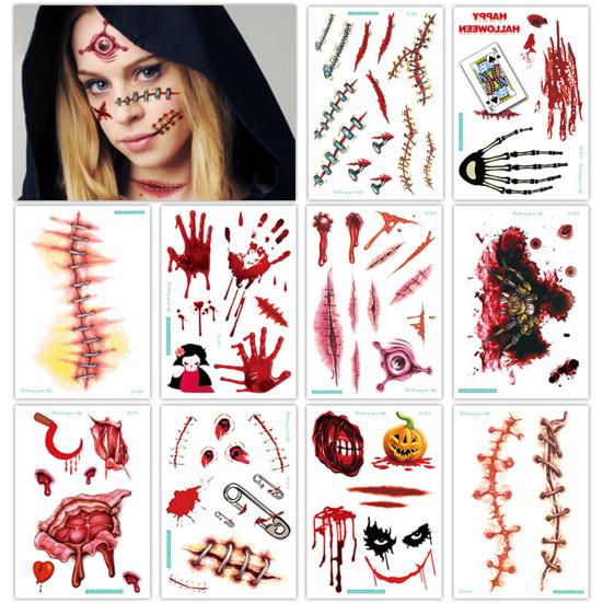 10 шт. наклейки для татуировки на Хэллоуин, шрам, временный косплей, боди-арт, наклейка для детей, пасхальный палец, реалистичный узор, наклейки для лица, жуткая атмосфера, вечеринка, мероприятие