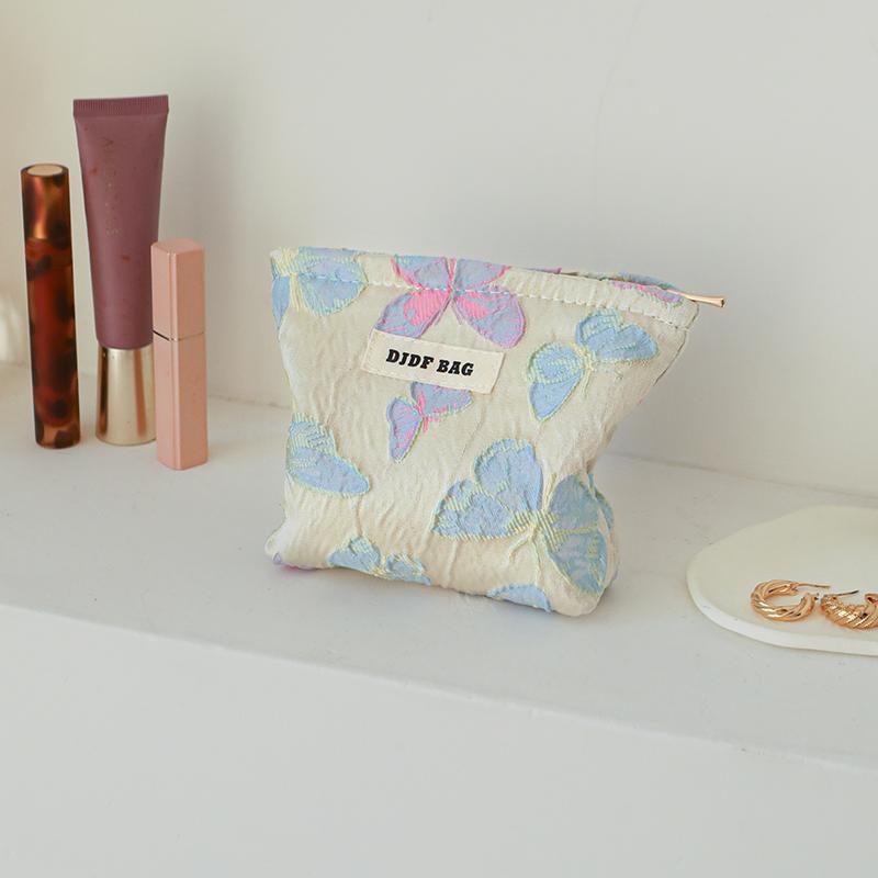 Маленькая женская косметичка с розовым цветком, двухслойная мягкая холщовая портативная сумка для хранения гигиенических салфеток, портмоне Ins Style