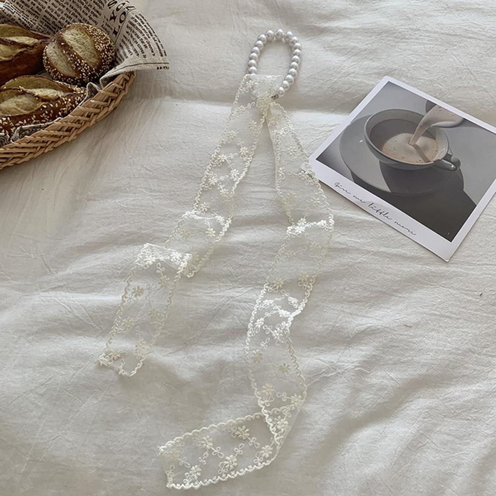 Summer Pearl Necklace Lace Scarf Hollow Embroidery Bags Handle Decor For Women Collarbone