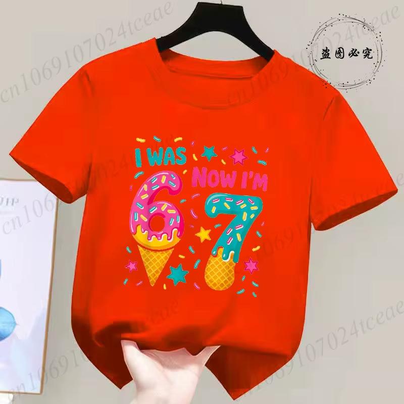 Kids I Was 6 Now Im 7 Birthday TShirt Soft Cotton Crew Neck Cute Party Wear for Boys Girlsdf0042