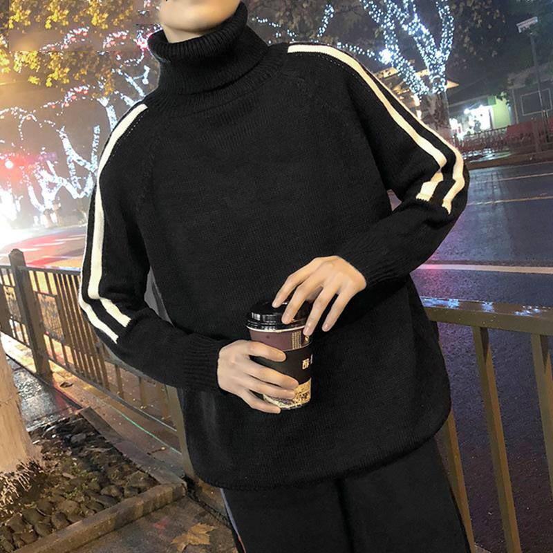 Мужской вязаный свитер осень-зима повседневный тонкий трикотаж с высоким воротом мужские свободные свитера пуловеры