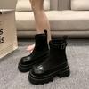 Женские ботильоны на толстой платформе и среднем каблуке, модная кожаная обувь для женщин, зима 2025, тренд, повседневная, готическая, челси, Botas Mujer
