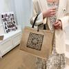 Style Linen Bag Women Tote Bag Bohemian Shoulder Bag Large Capacity Bag Geometric Printing Handbag
