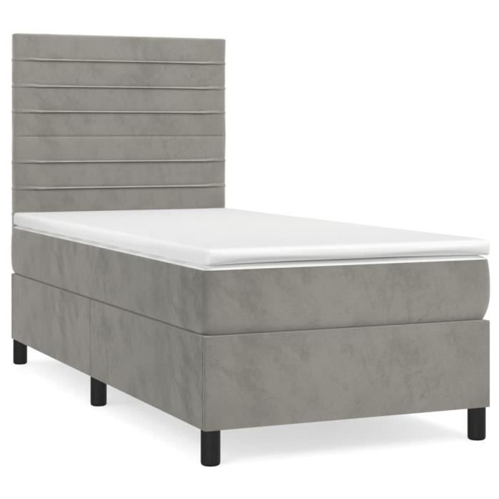 3143061 vidaXL Divan Bed and Mattress Light Grey 90x200 Cm Velvet