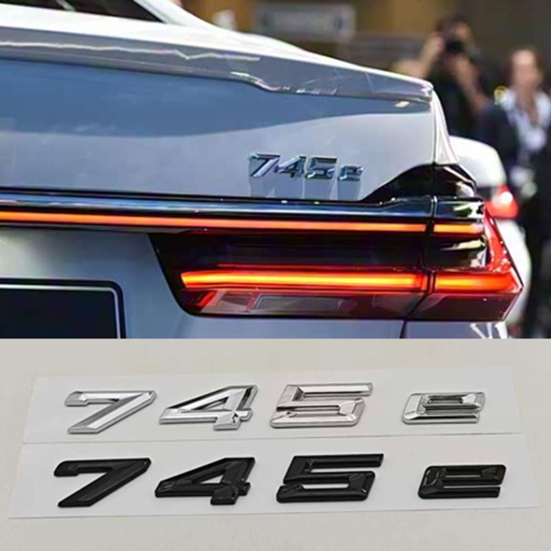 3D ABS Chrome Black Car Letters Logo 745e Rear Trunk Badge Sticker Decal For BMW 7 Series 745e G12 Auto Tail Marking Accessories SK8