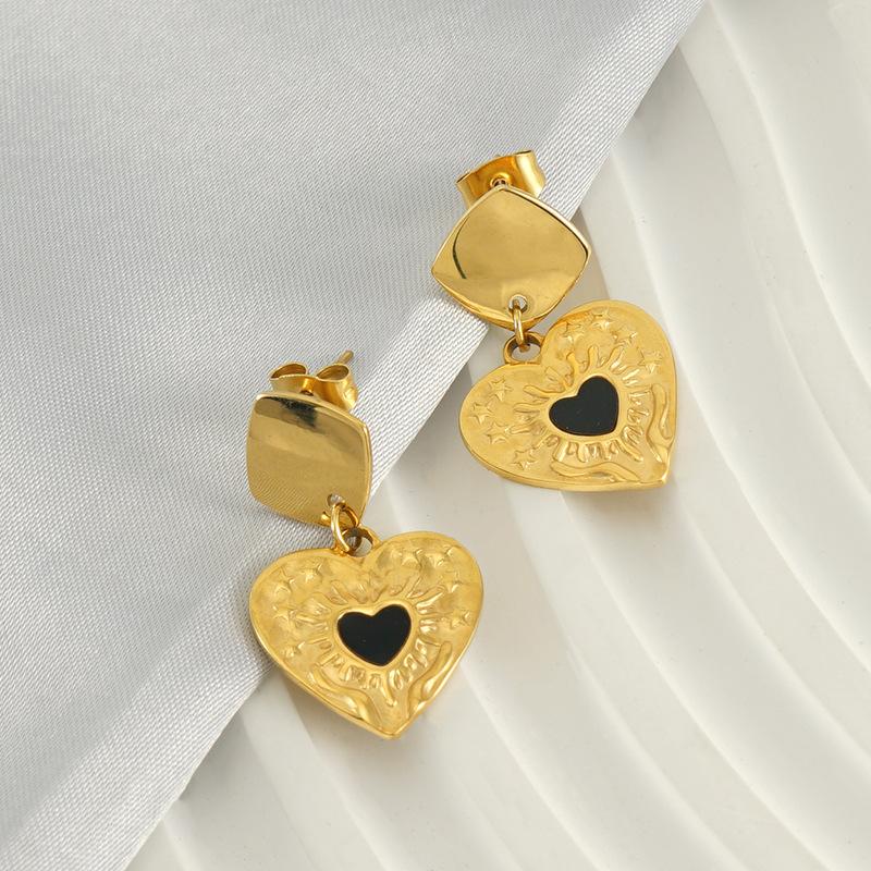 New Oil Pressure Titanium Steel Heart Earrings Earrings Pendants Sun Retro Earrings Stainless Steel Earrings Jewelry Women
