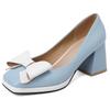 Sweet Bow-tied Women's Heels Shoes Elegant Blue Red Block Medium Heel Pumps Large Size Office Party Wedding Shoes