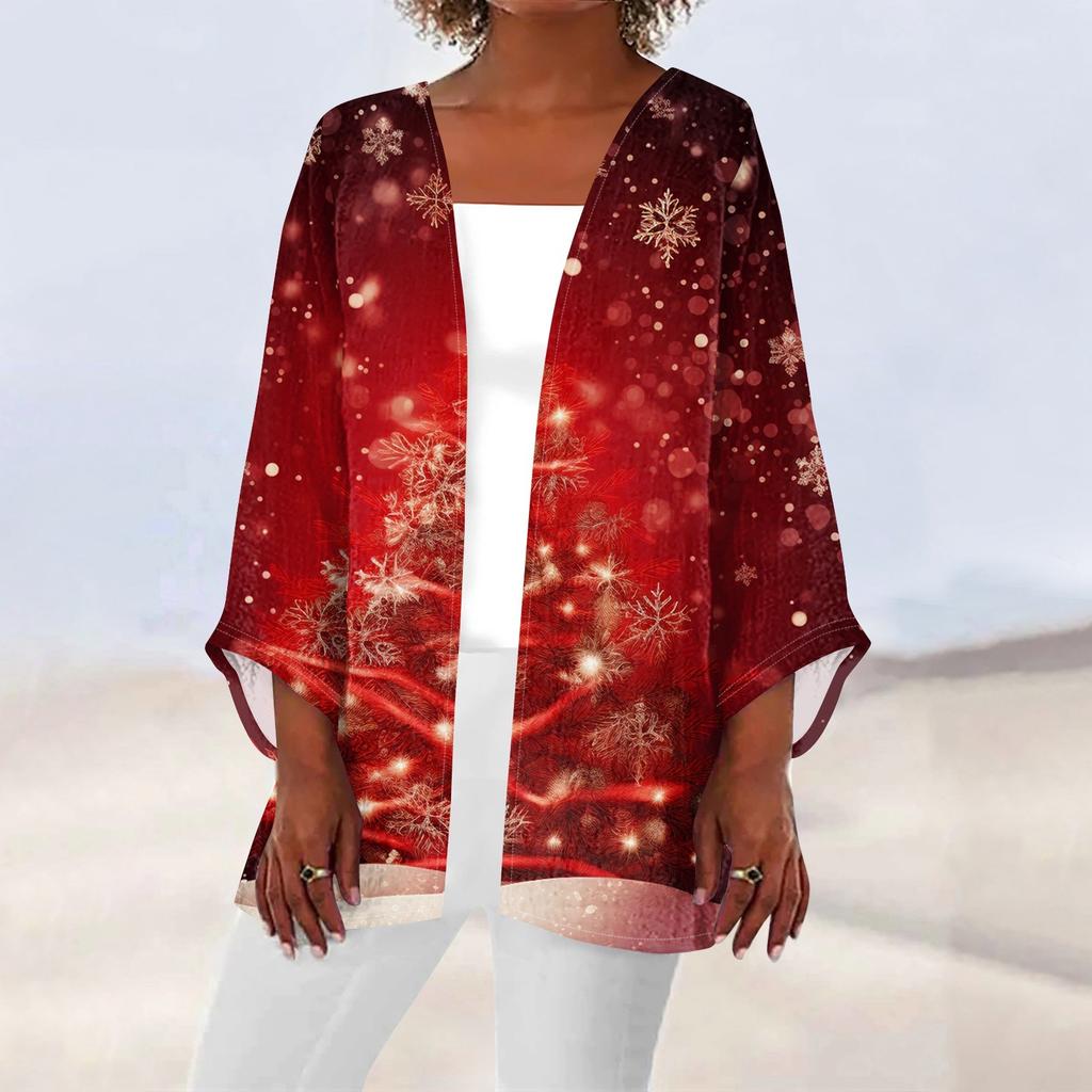 Женская повседневная мода с рождественским принтом легкая куртка средней длины кардиган