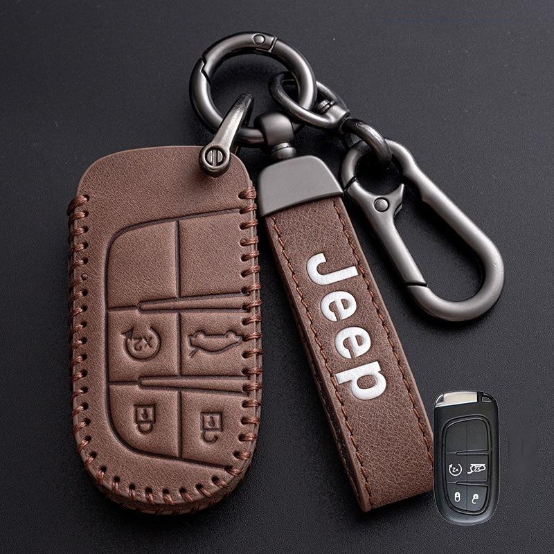 High quality New Leather Car Key Cover Case Fob for Jeep Renegade Compass Grand Cherokee for Chrysler 300C Wrangler Accessories AMN1