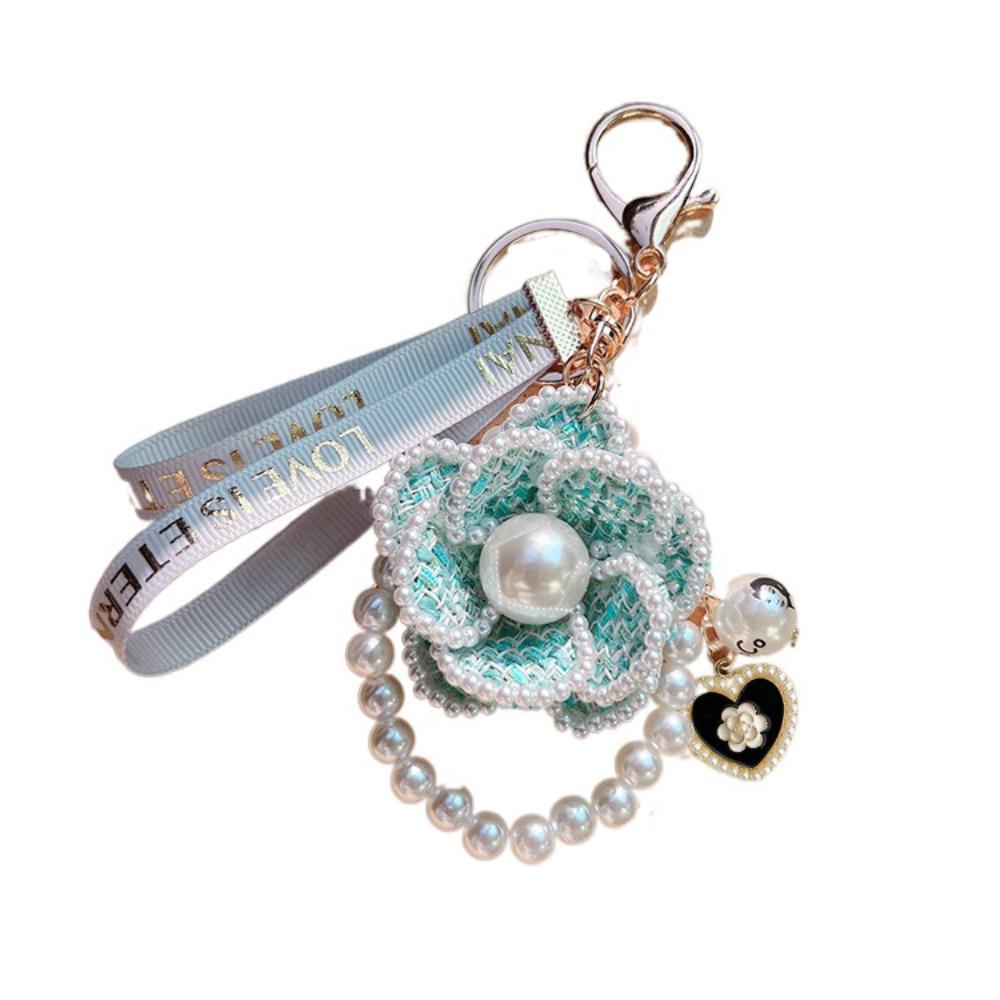 Korean Camellia Flower Keychain Letter Bag Hanging Pendant Fashion Car Key Ring  Girl