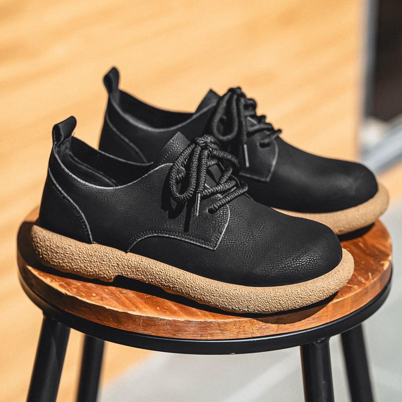 Повседневная кожаная обувь мужская Новая Ретро Британский стиль Обувь с большой головой Мягкая подошва Низкий верх Модная кожаная обувь мужская Мужская повседневная обувь