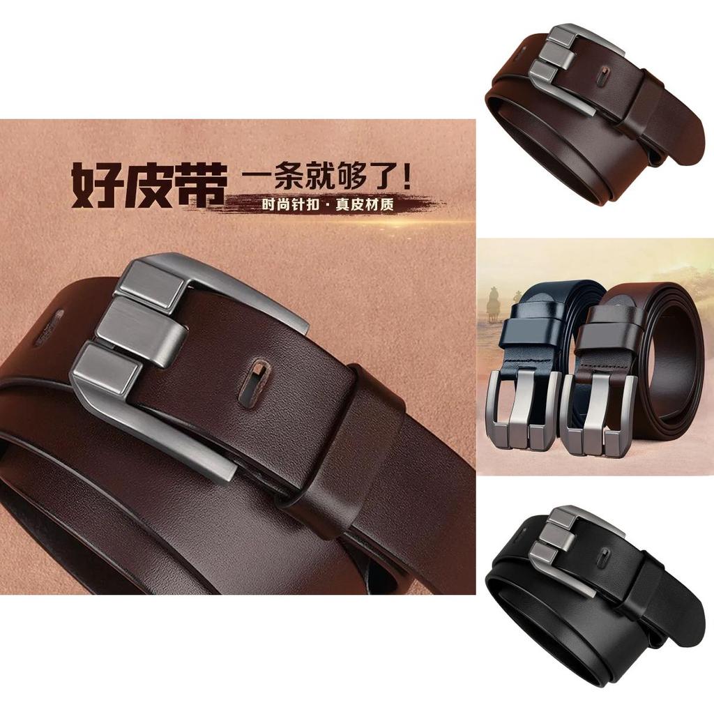 Classic Twolayer Leather Belt For Men With Geometric Design And Alloy Buckle