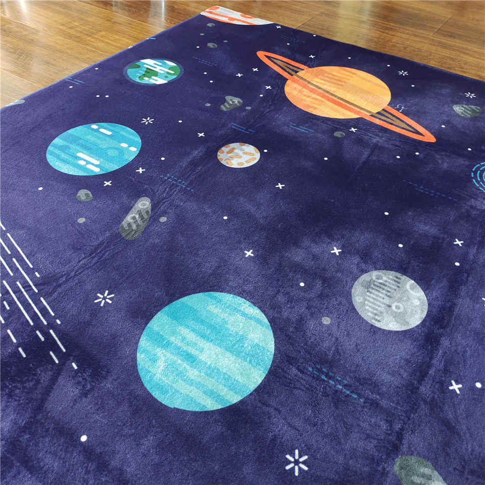 Cartoon Space Universe Planet Carpet For Children Soft Flannel Kids Play Mat Boys Girl Room Mat Bedroom Bedside Carpet Floor Rug