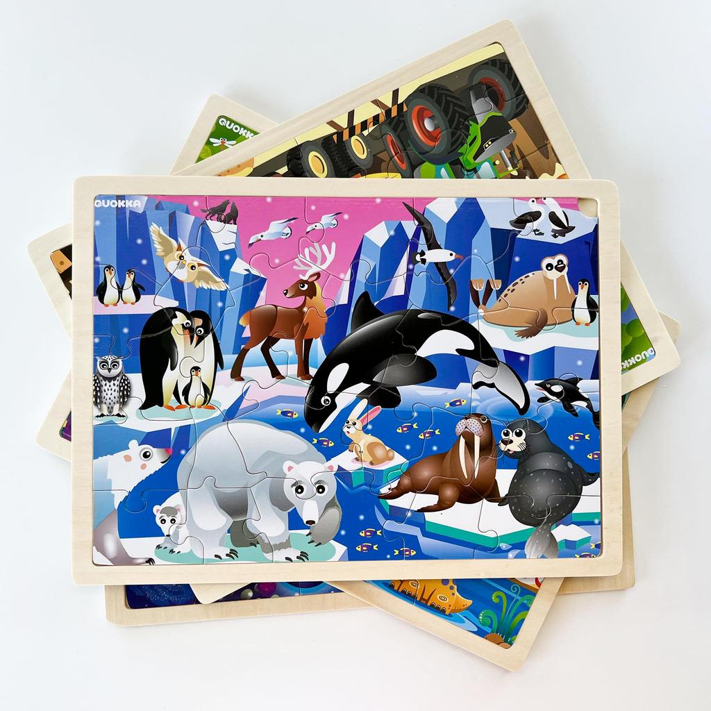 QUOKKA Puzzle for Ages Wooden Realistic Montessori Toddler Puzzle for Ages Animal and Dinosaur Learning Game for Ages 4-Set 4-6 - 36-Piece 3-5 - 6-8