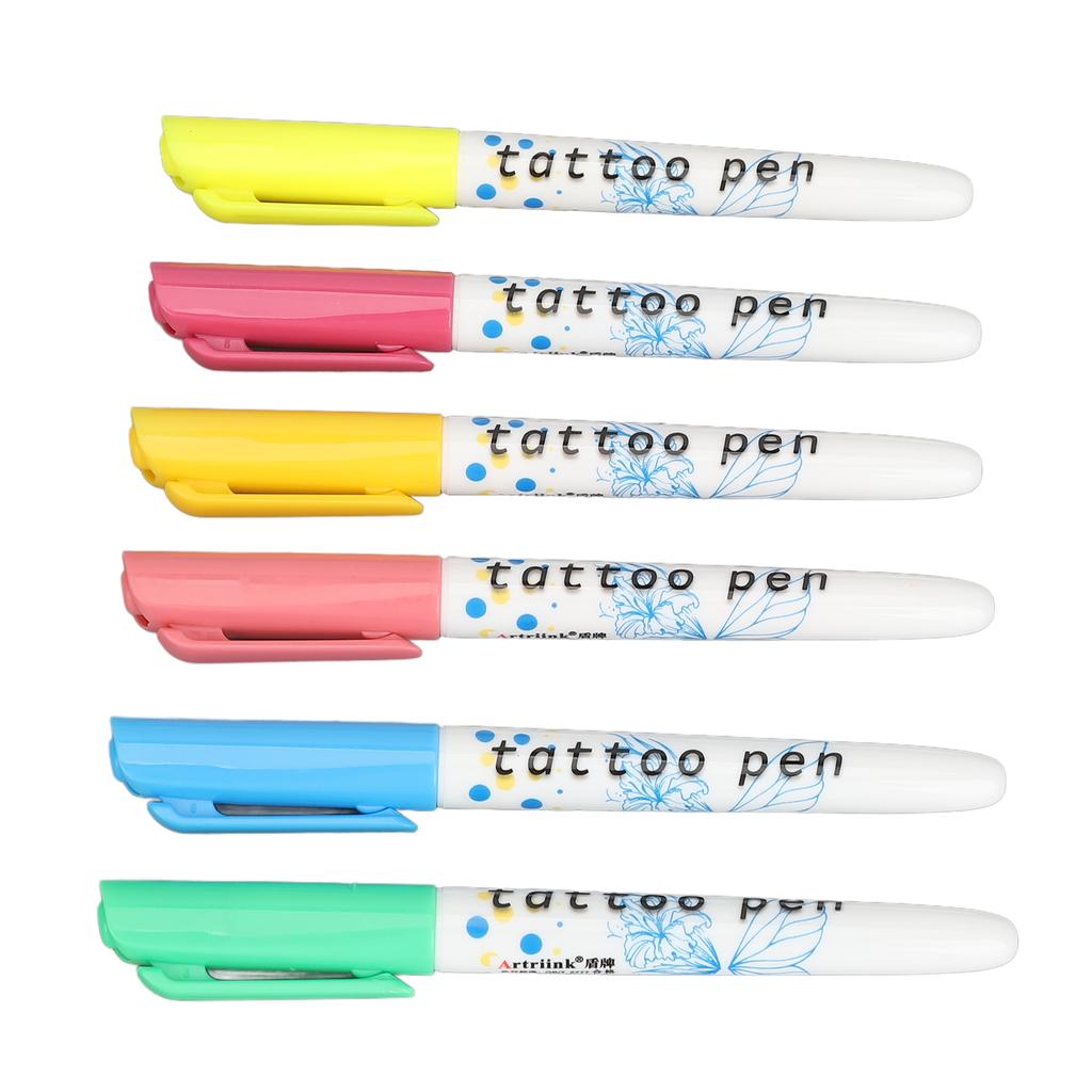 6 шт. 0,5 мл Маркер для татуировок на коже Неоновый зеленый Оранжевый Розово-красный Небесно-голубой Желтый Розовый Временная краска-маркер для боди-арта на лице и теле