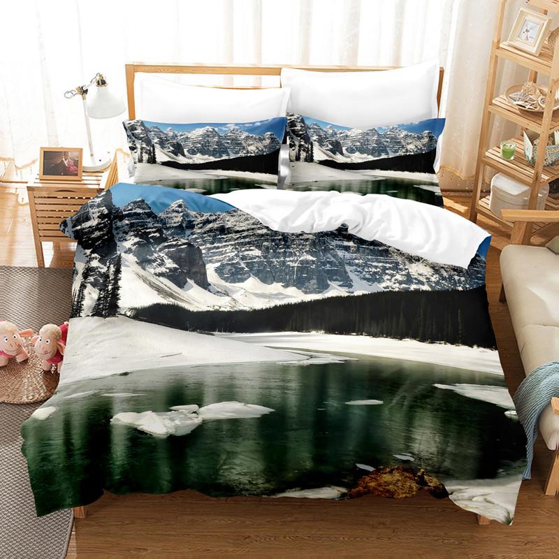 Комплект постельного белья Snow Scene Hut, комплект пододеяльников, комплект постельного белья с 3D-печатью, комплект постельного белья размера Queen, модный дизайн
