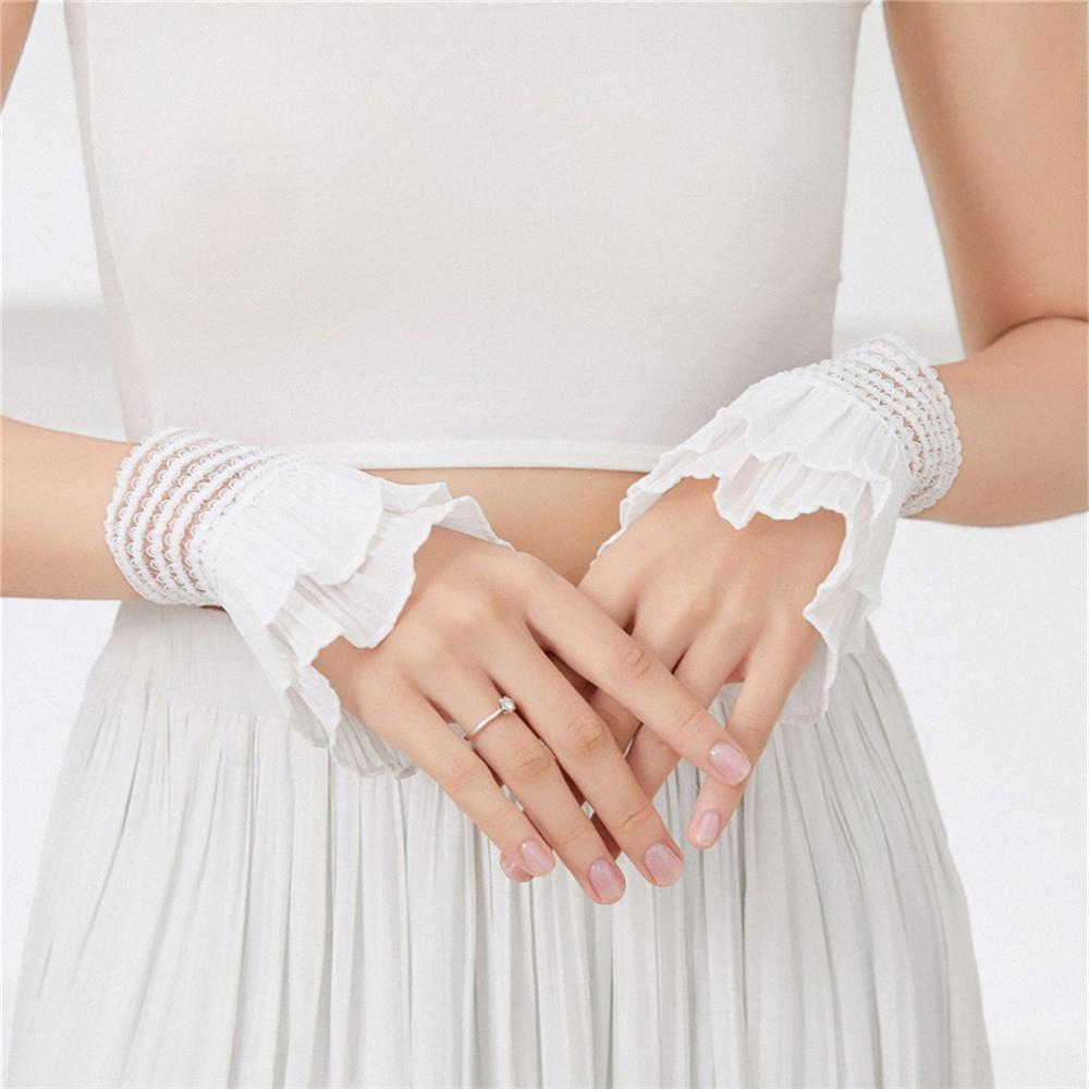 1 Pair Women Wrist Cuffs Detachable Lace Ruffled Winter Autumn Hoodie Sweater Sweatshirt Hoodie False Sleeves Tulle