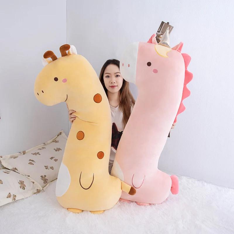 Cartoon Soft Unicorn Dinosaur Giraffe Plush Pillow Stuffed Toys Cute Animal Sleeping Sofa Decoration Doll Birthday Gifts