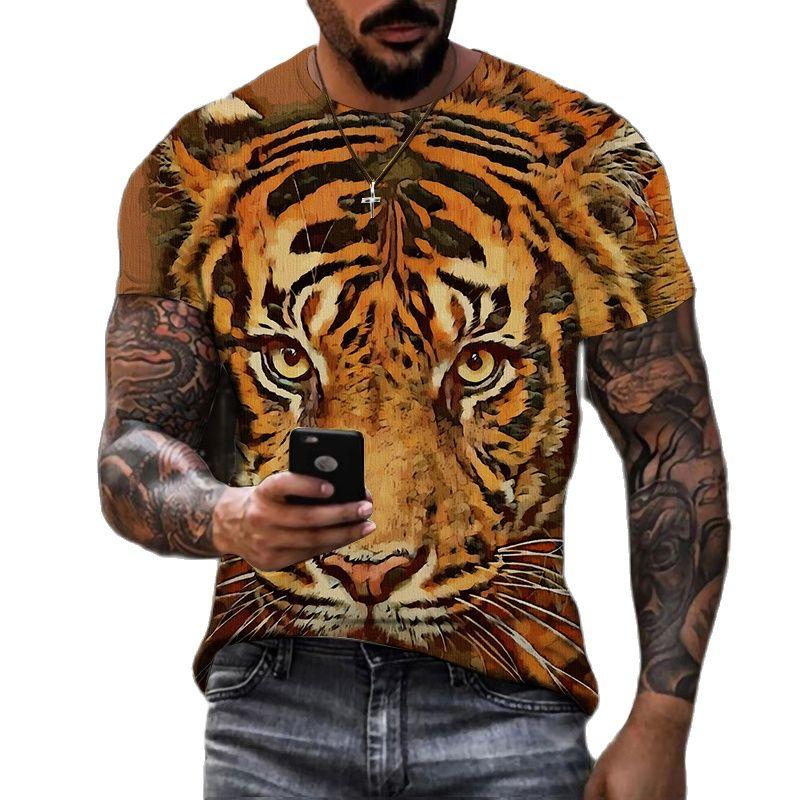 Новая летняя мужская футболка большого размера, повседневная футболка с тигром и леопардом, крутые футболки с 3D цифровым принтом для мужчин, футболка с короткими рукавами