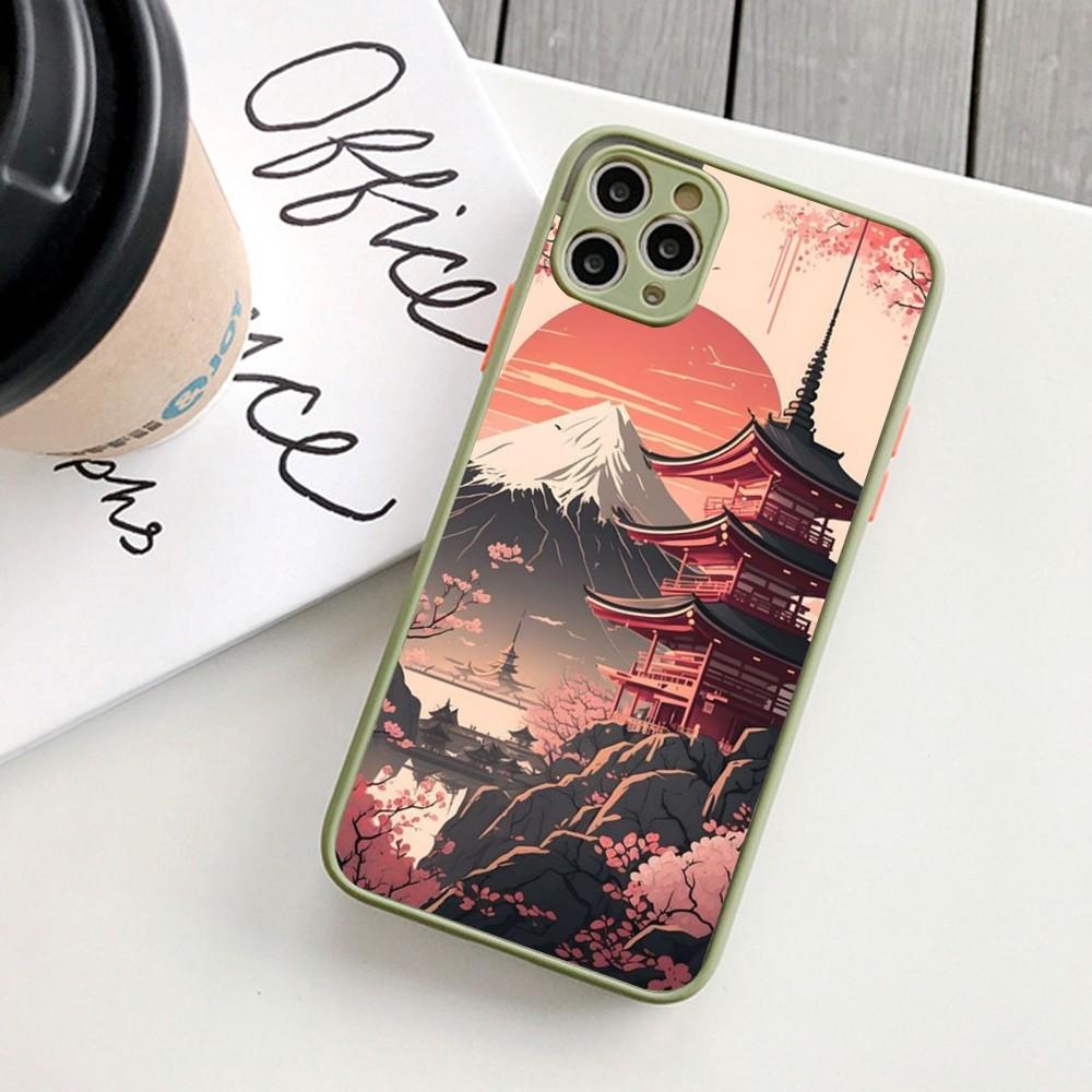 Japanese Landscape Phone Case For IPhone 14 11 12 13 Mini Pro Max 8 7 Plus X XR XS MAX Translucent Matte Cover