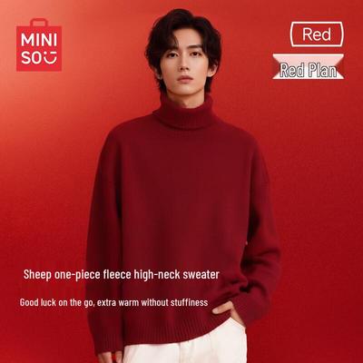 Мужской зимний свитер с высоким воротником на флисовой подкладке MINISO