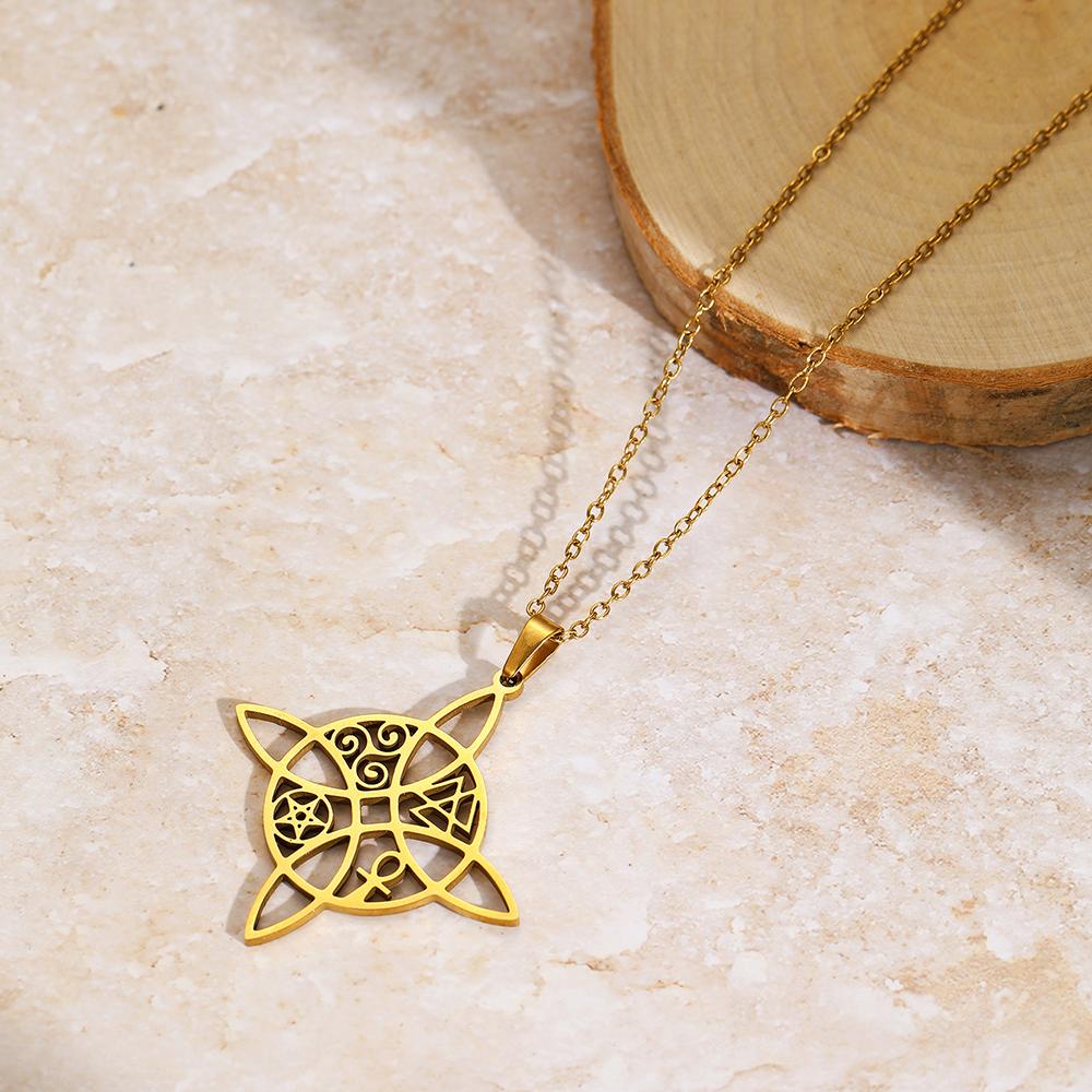 DGIDDK Stainless Steel Celtic Knot Cross Pendant Necklace Hollow Retro Fashion Collarbone Chain Jewelry Gift for Women