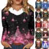 Women's T Shirt Shirt Long Sleeve Christmas Party Printed Plush Collar V Neck  Top